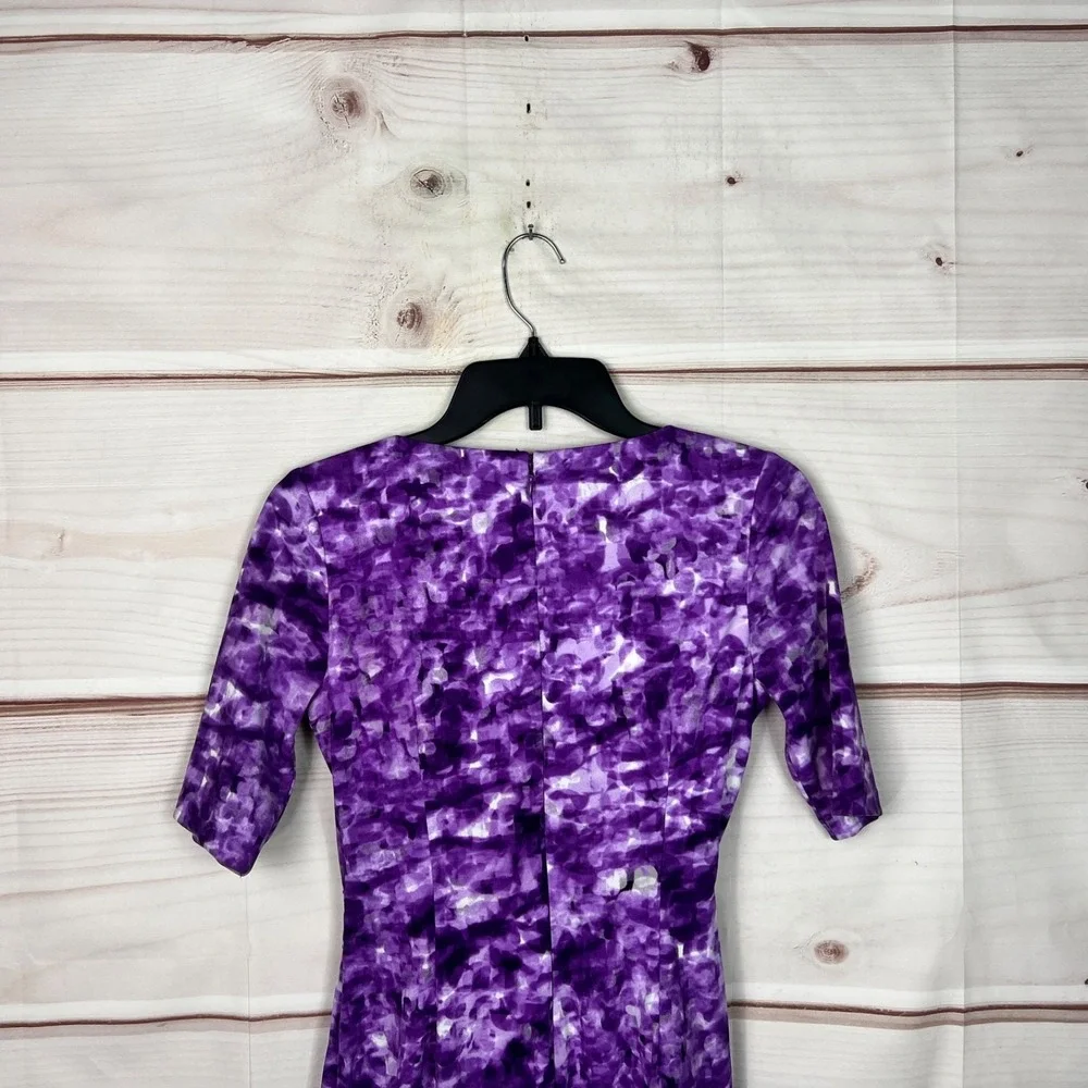 NYDJ Dress‎ Womens 0 Purple Print Shift V-Neck Short Sleeve Tie Waist Lined
